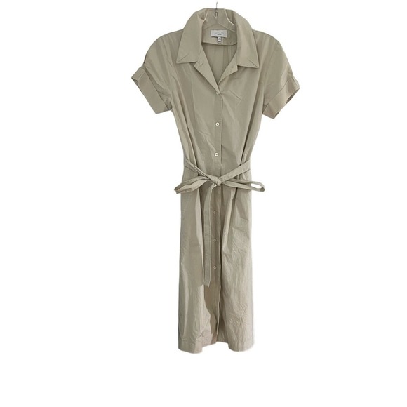 Adam Lippes Beige Tan Button Up Shirt Dress Belted Pockets  Minimalist Preppy 6 - Picture 1 of 6